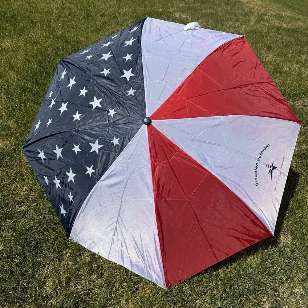 Patriot Red White Blue Folding American Flag Umbrella Disabled Veterans Branded